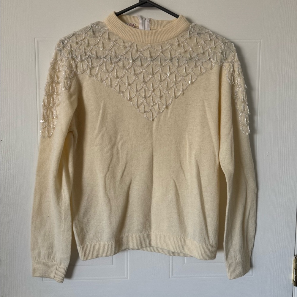 Vintage knit cream white 50s style sweater size 38 lambwool angora